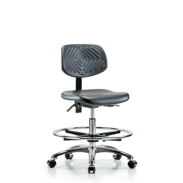 Chair, Poly, Med Bench, Chrome Tilt CF Cast, No Arms, 19-1/2" to 27-1/2" Height, Black; Blue