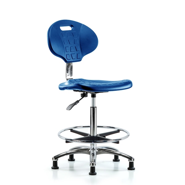 Erie Poly Clean Room Chair, High Bench, Foot Ring, Glides, Blue