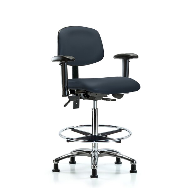 Chair, Vin, Hi Bench, Chr AA CF Glides, Nav, 6-Way Adjustable, 26" to 35-1/2" Height, Imperial Blue