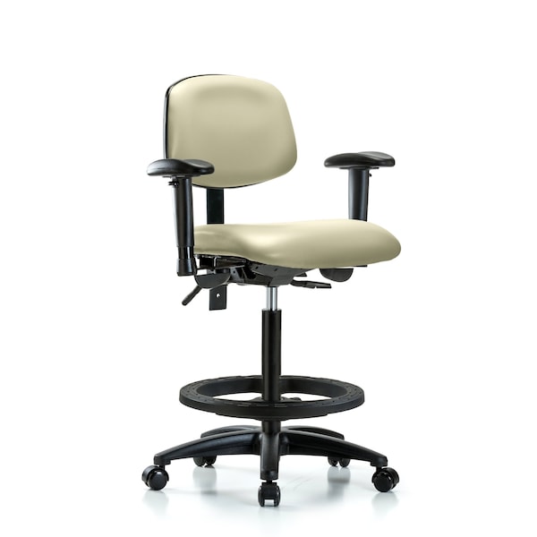 Chair, Fabric, Med Bench, CF Glides, Blk, 6-Way Adjustable, 26" to 35" Height, Adobe White