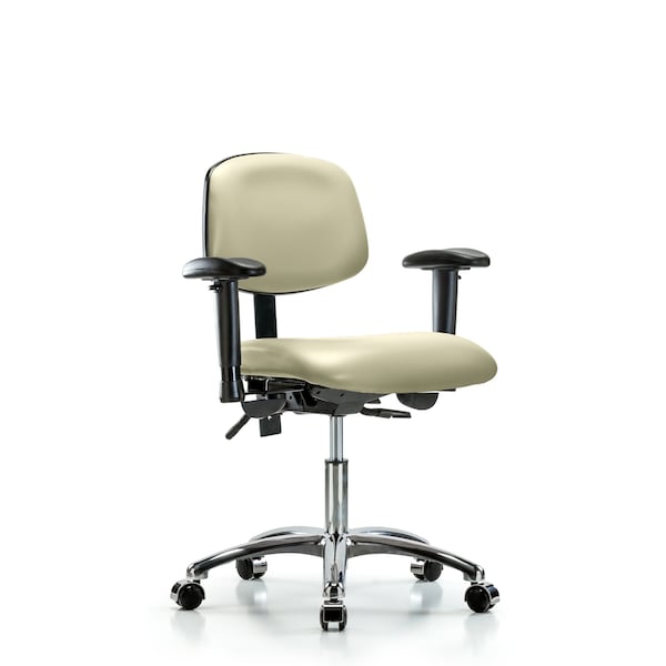 Desk Chair Desk Chair, Vinyl, Chr Tilt AA Casters, Wht, Adjustable Arms, 18" to 23" Height, Vinyl