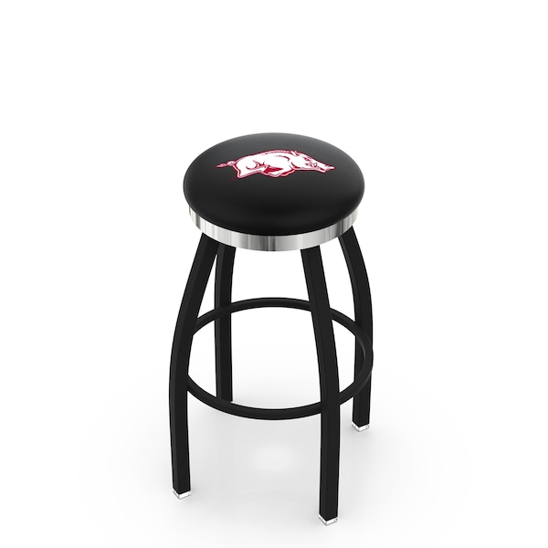 25" Blk Wrinkle Arkansas Swivel Bar Stool, Chrome Ring