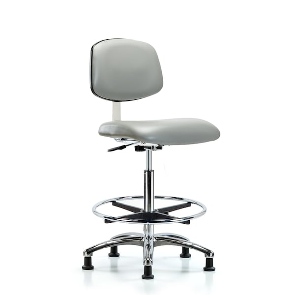 Clean Room Chair Hi Ben Chair, Vin, Chrm, CF, Glds, Dov, CL10, 26" to 35-1/2" Height, Vinyl, Dove
