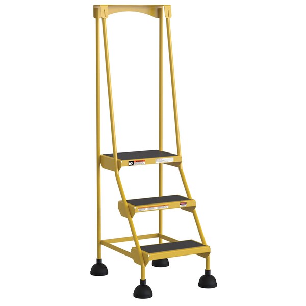 63.4375 H Steel Commercial Spring Loaded Rolling Ladder, 3 Steps