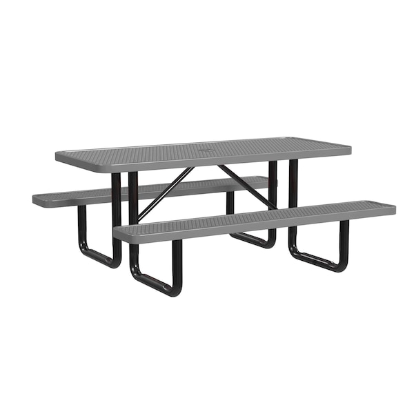 Rectangle Picnic Table, Gray, In Ground Mount, 6 ft L