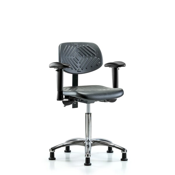 Chair, Poly, Med Bench, Chr Tilt Arms Glide, 6-Way Adjustable, 19-1/2" to 27-1/2" Height, Black; Blue