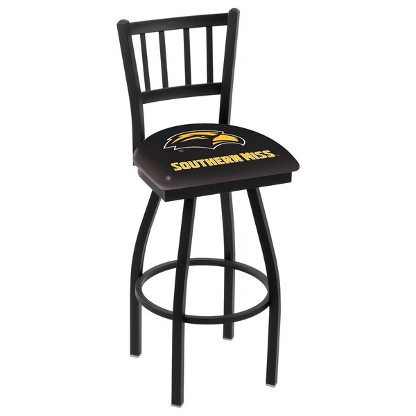 25" Blk Wrinkle Southern Miss Swivel Bar Stool, Jailhouse Back