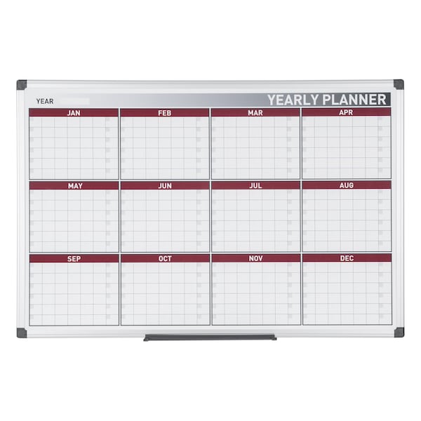 Magnetic 12-Month Dry-Erase Planner, Red and Silver Design, 2x3'