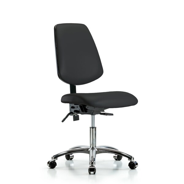 Desk Chair Desk Chair, Vinyl, Med, Bk, Cast, Blk, No Arms, 18" to 23" Height, Vinyl, Black