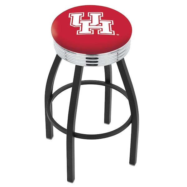 25" Blk Wrinkle Houston Swivel Bar Stool, Chrome Ring