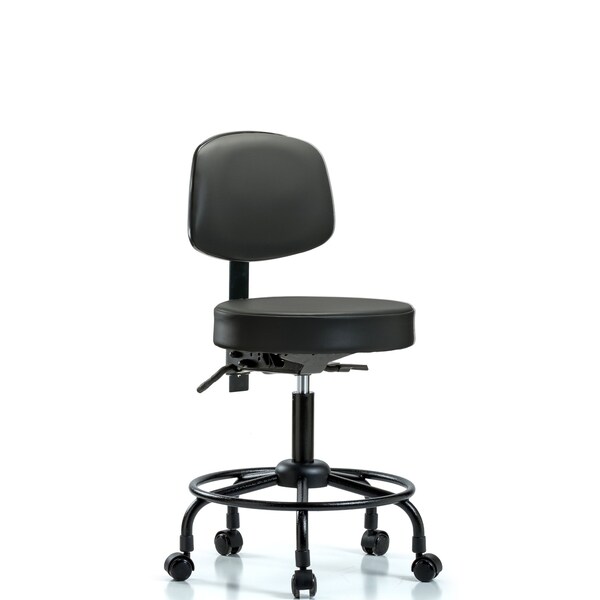 Vinyl Stool, Back, Desk, Round Tube Base, Tilt, Casters, Carbon