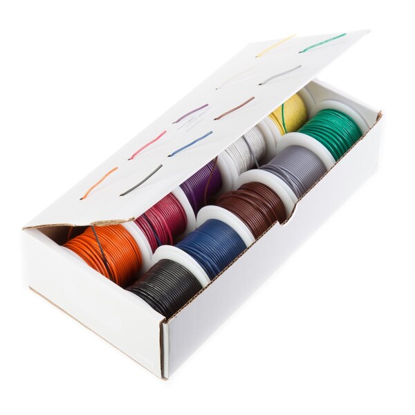 16 AWG Gauge UL1061 Stranded Hook Up Wire Kit, 300V, 0080 Diameter, 100 ft Length Each, 10 Colors