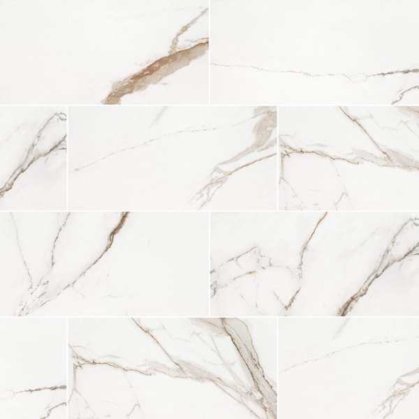 Regallo Calacatta Marbella 12" X 24" Matte Porcelain Floor And Wall Tile, PK7