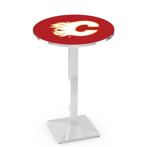 42" Chrome Calgary Flames Pub Table, 36" dia. Top