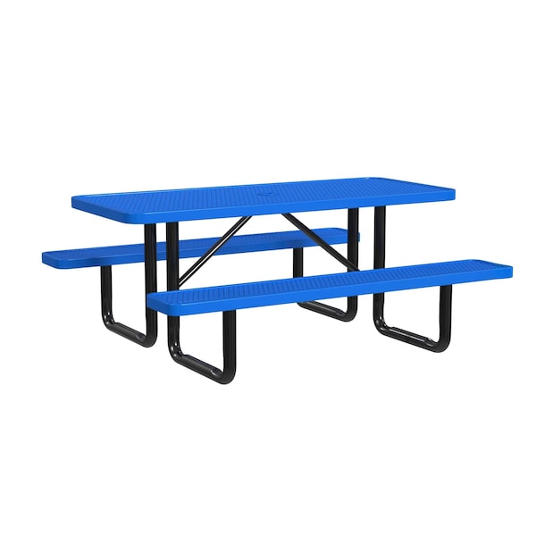 Rectangle Picnic Table, Blue, In Ground Mount, 6 ft L