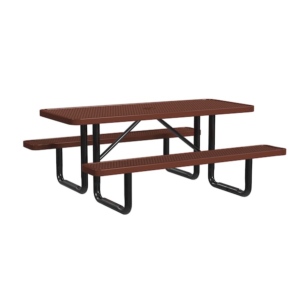 Rectangle Picnic Table, Brown, In Ground Mount, 6 ft L