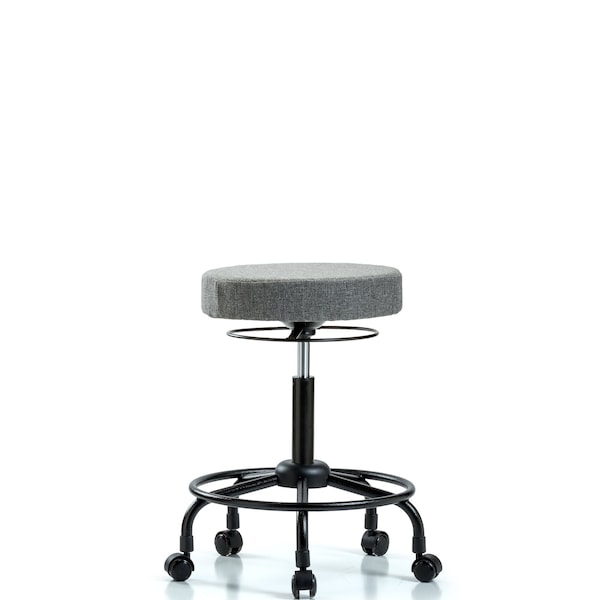 Rutledge Fab Stool without Back - Med Bench Height with Round Tube Base and Casters in Gray Fab
