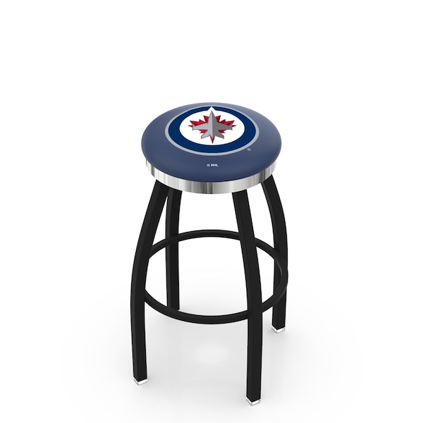 25" Blk Wrinkle Winnipeg Jets Swivel Bar Stool, Chrome Ring
