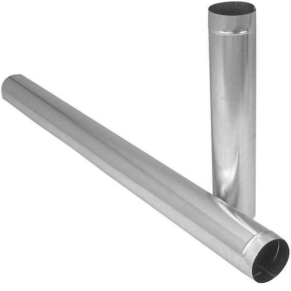 Duct Pipe, 7 in Dia, 60 in L, 28 Gauge, Galvanized Steel, Galvanized