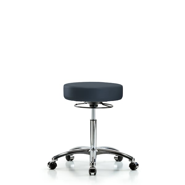 Rutledge Vin Stool without Back Chrome-Medium Bench Height with Casters in Imp Blue Trailblazer Vin