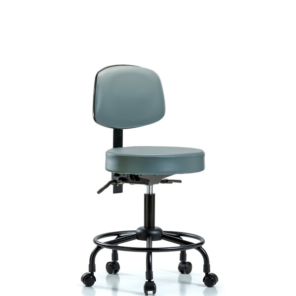 Vinyl Stool, Back, Desk, Round Tube Base, Casters, Storm