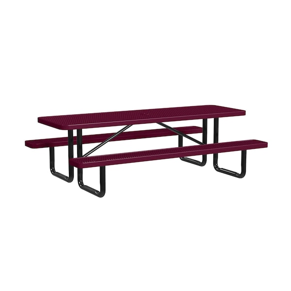Rectangle Picnic Table, Burgundy, In Ground Mount, 8 ft L