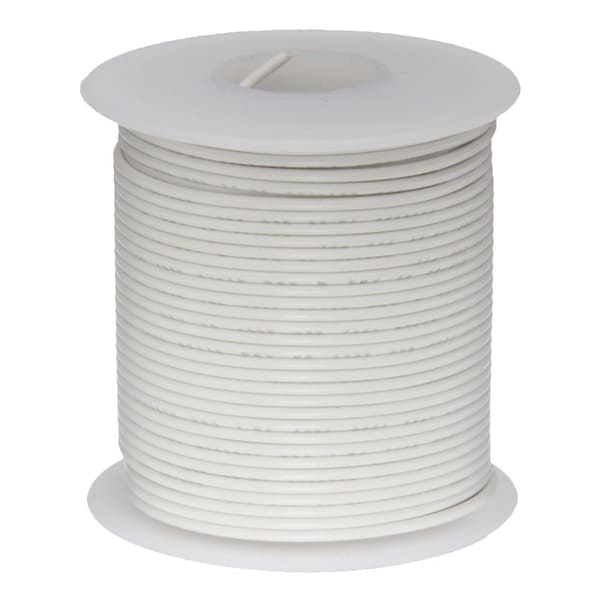 20 AWG Stranded Hook Up Wire, White, 25 ft, 0.056" Diameter, 300V