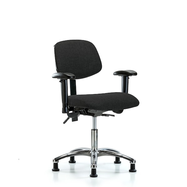 Desk Chair Desk Chair, Fabric, Chrome AA Glides, Blk, Adjustable Arms, 19" to 24" Height, Fabric