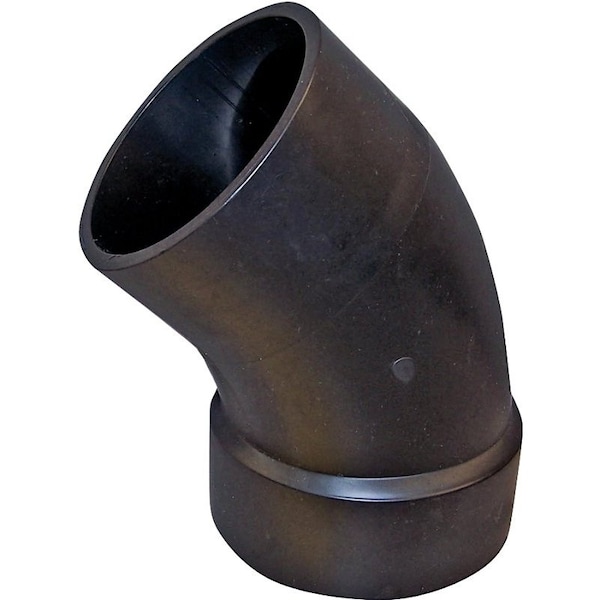 CANPLAS Street Pipe Elbow, 3 in, Spigot x Hub, 45 deg Angle, ABS, Black