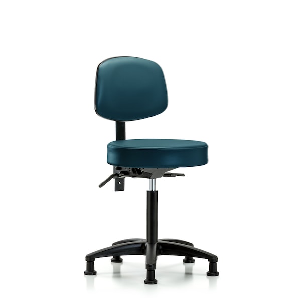 Vinyl Stool, Back, Med Bench, Tilt, Glides, Royal