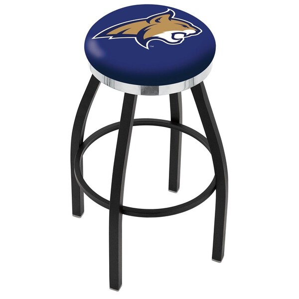25" Blk Wrinkle Montana State Swivel Bar Stool, Chrome Ring