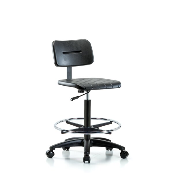 Basic Poly Hi Bench Chair, CF, Casters, Polyurethane, Chrome, 24-1/2" to 33-1/2" Seat Height, Rolling