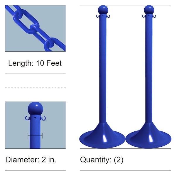 Blue Light Duty Stanchion & Chain Kit (2-Pack)