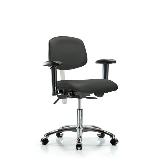 Clean Room Chair Desk Chair, Vin, Chrm, AA, Casters, Gry, CL100, Adjustable Arms, 18" to 23" Height