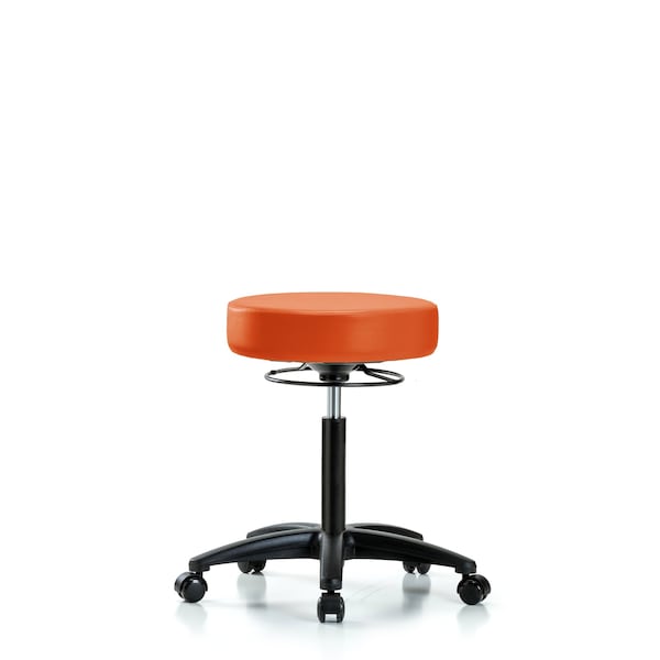 Bench Stool, Med, Vinyl, Casters, Orange