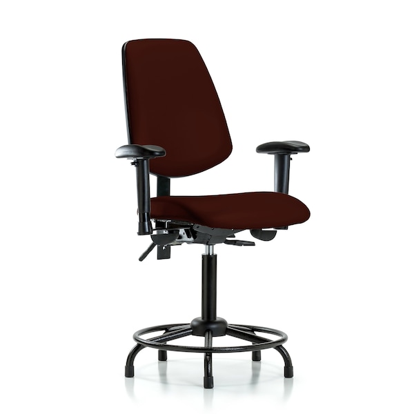 Medium Bench Chair Adjustable Arms, 22" to 29" Height, Vinyl, Burgundy