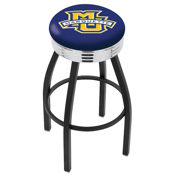 25" Blk Wrinkle Marquette Swivel Bar Stool, Chrome Ring