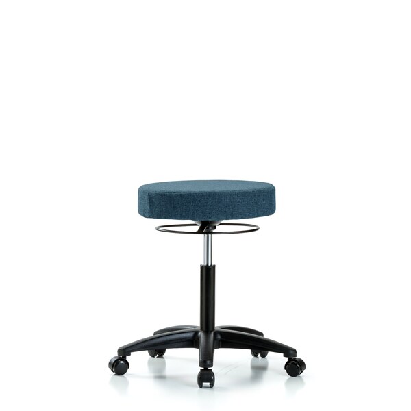 Rutledge Fabric Stool without Back - Medium Bench Height with Casters in Blue Fabric