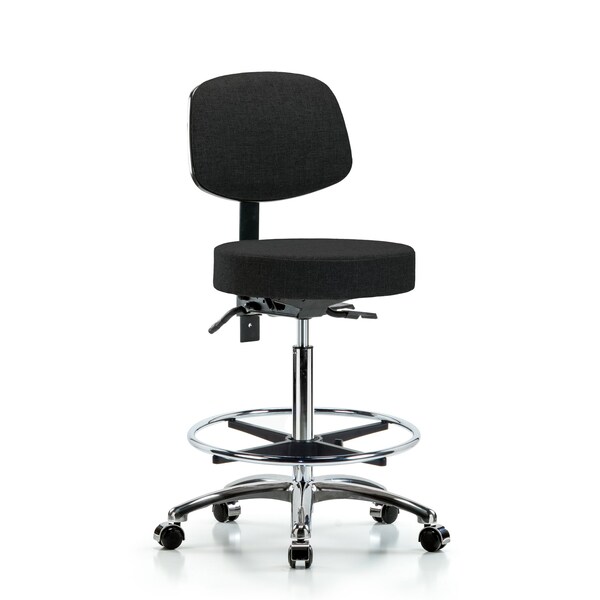 Bench Stool, Hi, Fabric, Bk, CF, Casters, Blk, Color: Black