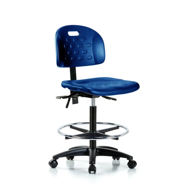 Poly Chair, High Bench, Foot Ring, Casters, Blue