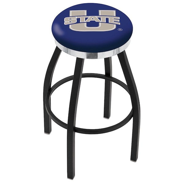 25" Blk Wrinkle Utah State Swivel Bar Stool, Chrome Ring