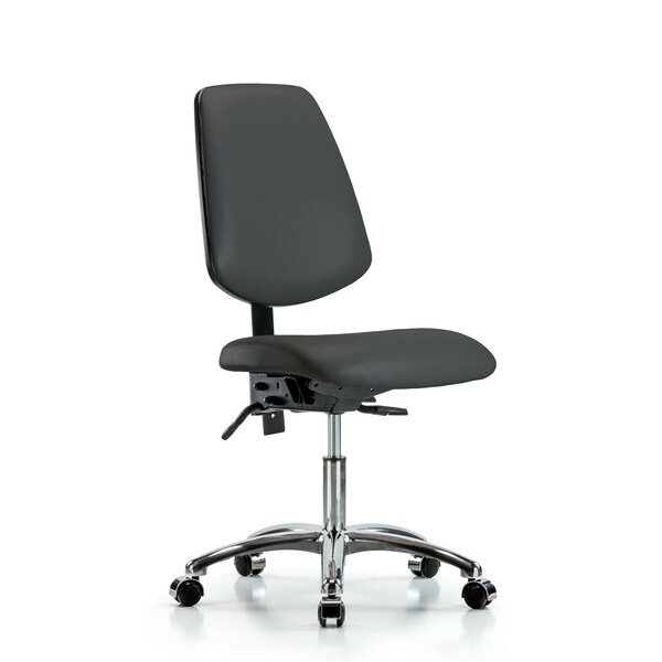 Desk Chair Desk Chair, Vinyl, Med, Bk, Chrm, Casters, Gry, No Arms, 18" to 23" Height, Vinyl, Charcoal