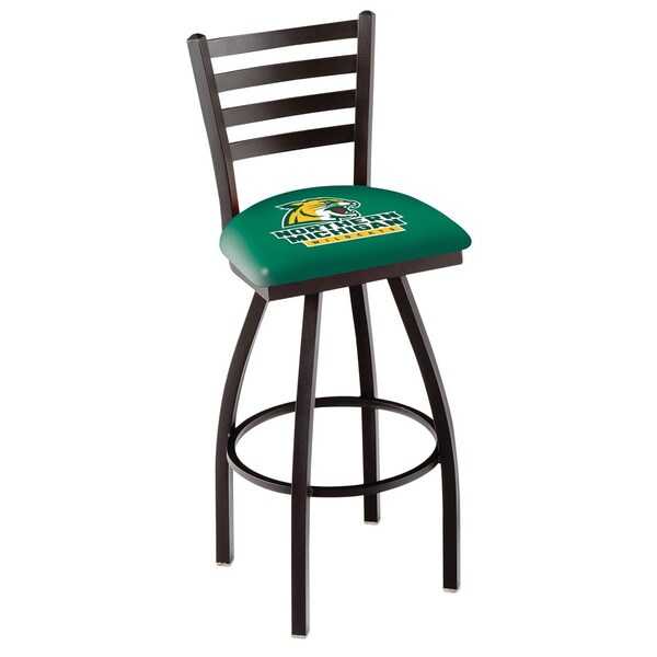25" Blk Wrinkle Northern Michigan Swivel Bar Stool, Ladder Back