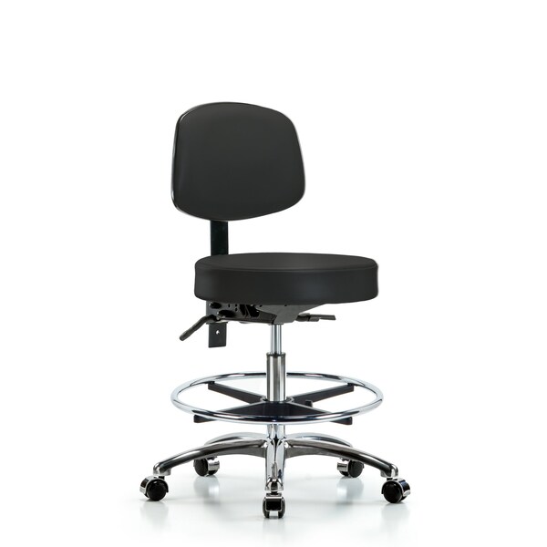 Bench Stool, Med, Vin, Bk, Chrm, Cast, BLK