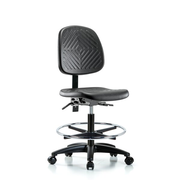 Bench Chair, Poly, Med, Bk, Tilt, CF Cast, No Arms, 19-1/2" to 27-1/2" Height, Black; Blue