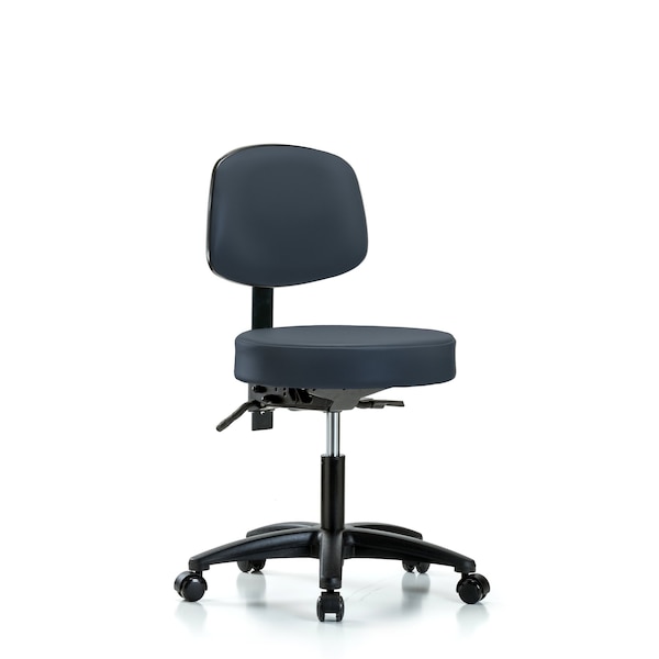 Desk Stool, Vinyl, Bk, Tilt Casters, Nav