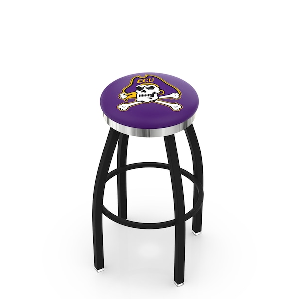 25" Blk Wrinkle East Carolina Swivel Bar Stool, Chrome Ring