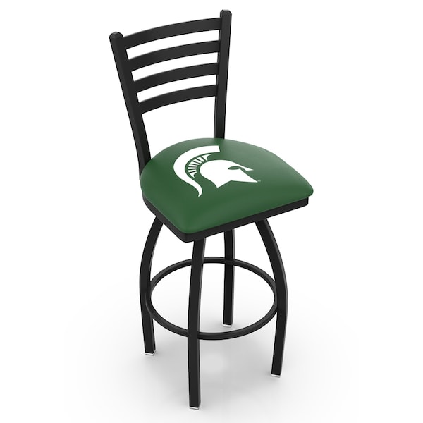 25" Blk Wrinkle Michigan State Swivel Bar Stool, Ladder Back