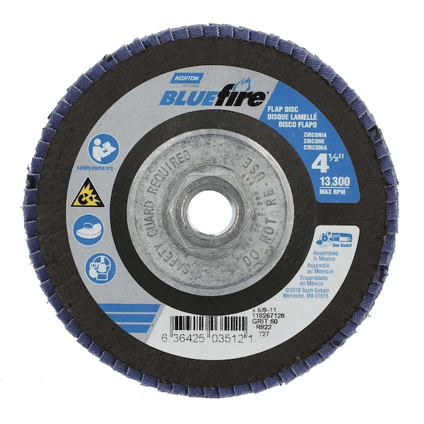 Fiberglass Flap Disc, 4-1/2"x5/8"x11", PK5