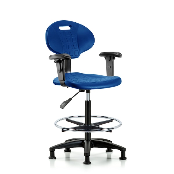 Erie Poly Chair, High Bench, Foot Ring, Arms, Glides, Blue